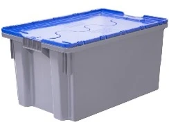 Ящик полимерный 600х400х315 Safe PRO гл. дно/сплошной серый с синей крышкой